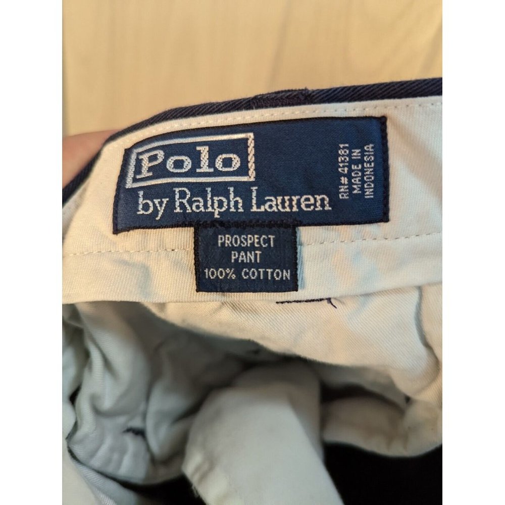 VTG Polo Ralph Lauren Prospect Pant 36x30 Classic Chino Flat Front Navy Blue - Picture 6 of 8